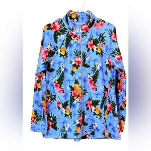 Tommy Bahama 30th Anniversary Blue Floral Pineapple Stretch Zip Jacket  Sz L